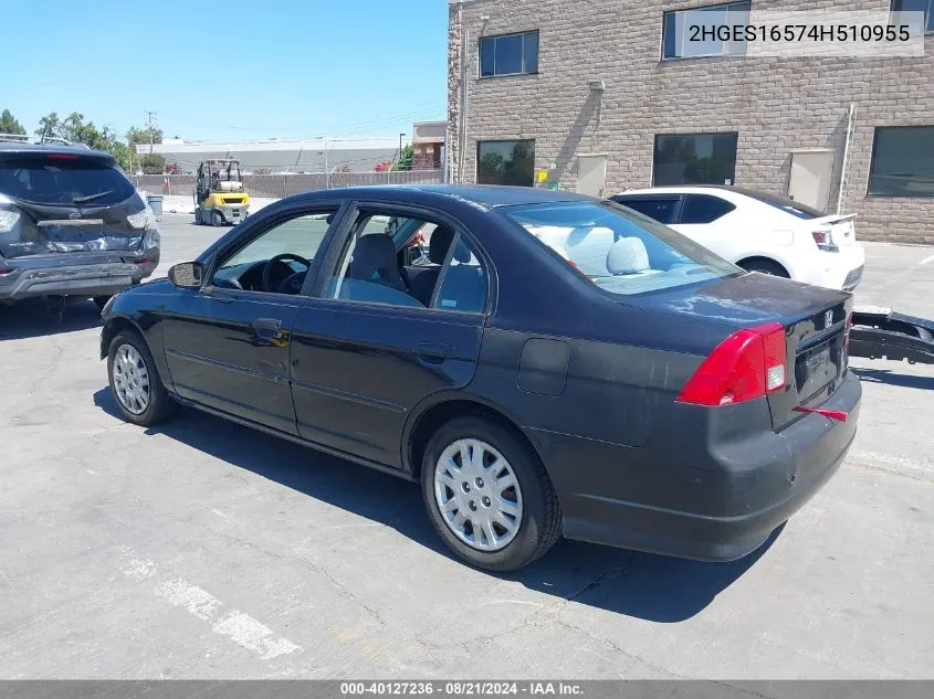 2HGES16574H510955 2004 Honda Civic Lx