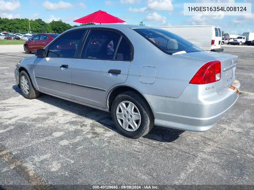 2004 Honda Civic Vp VIN: 1HGES16354L008124 Lot: 40129695