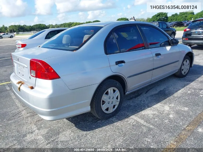 2004 Honda Civic Vp VIN: 1HGES16354L008124 Lot: 40129695