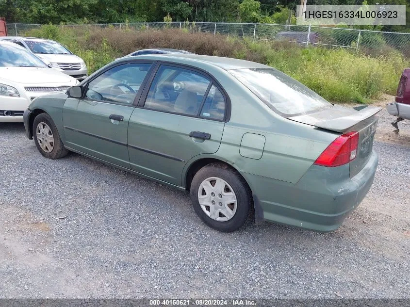 2004 Honda Civic Vp VIN: 1HGES16334L006923 Lot: 40150621