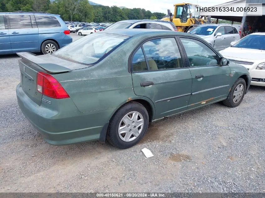 2004 Honda Civic Vp VIN: 1HGES16334L006923 Lot: 40150621