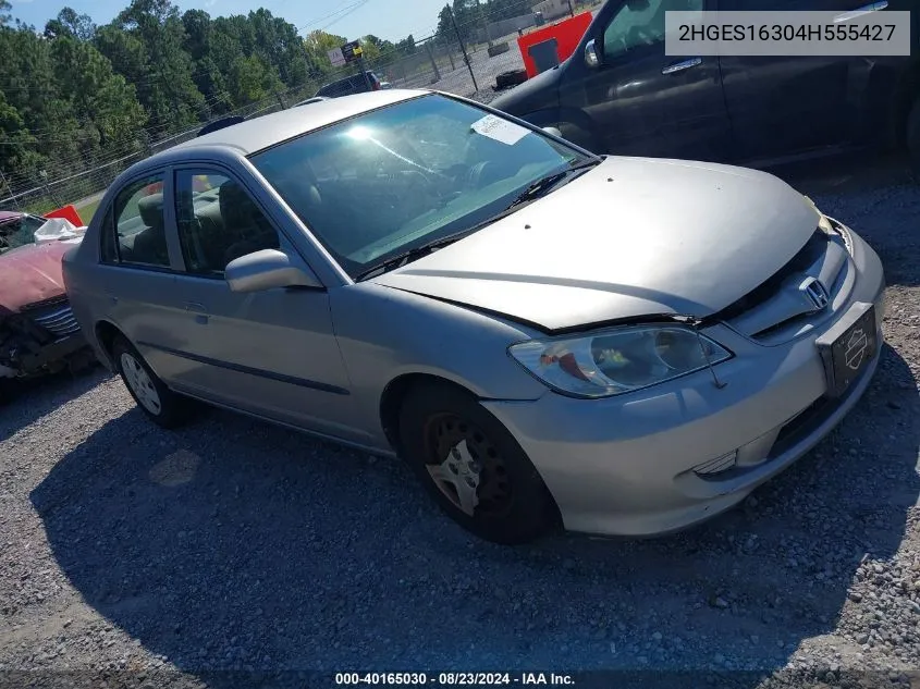 2004 Honda Civic Vp VIN: 2HGES16304H555427 Lot: 40165030