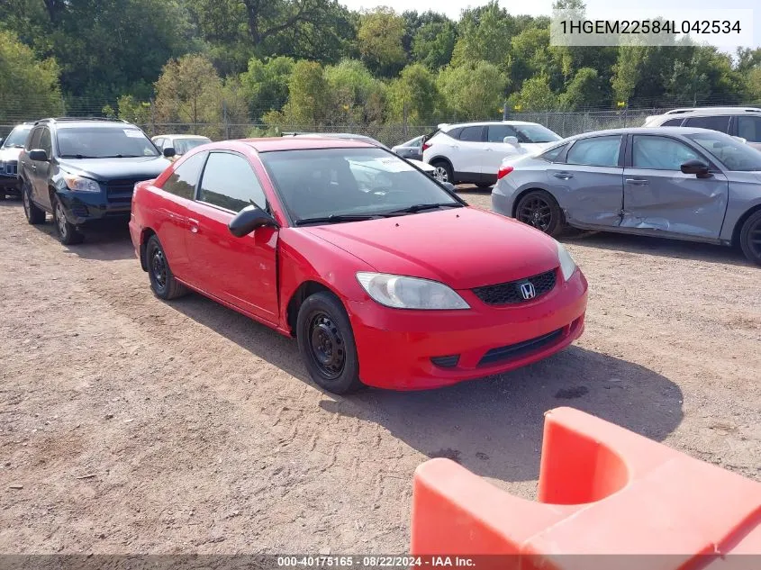 2004 Honda Civic Lx VIN: 1HGEM22584L042534 Lot: 40175165