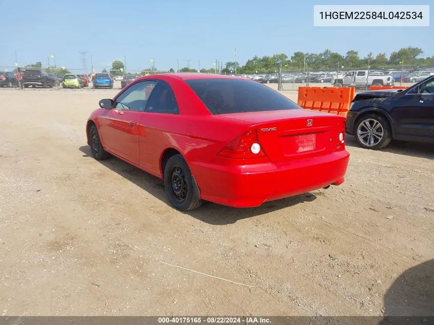 2004 Honda Civic Lx VIN: 1HGEM22584L042534 Lot: 40175165