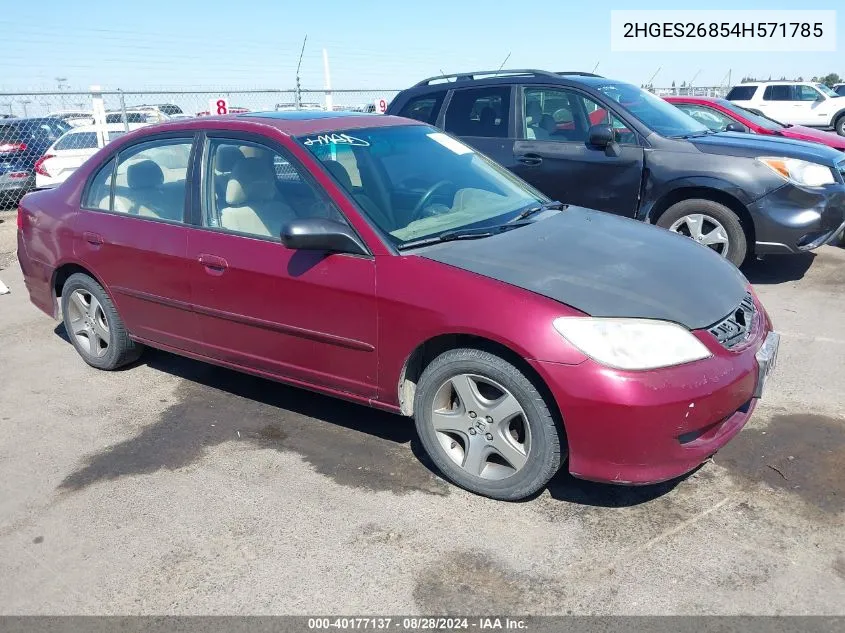 2004 Honda Civic Ex VIN: 2HGES26854H571785 Lot: 40177137