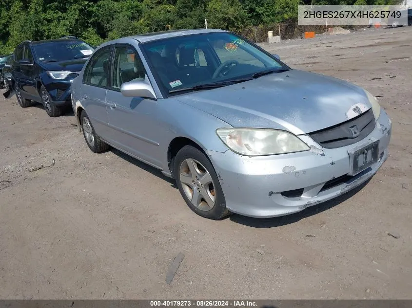 2004 Honda Civic Ex VIN: 2HGES267X4H625749 Lot: 40179273