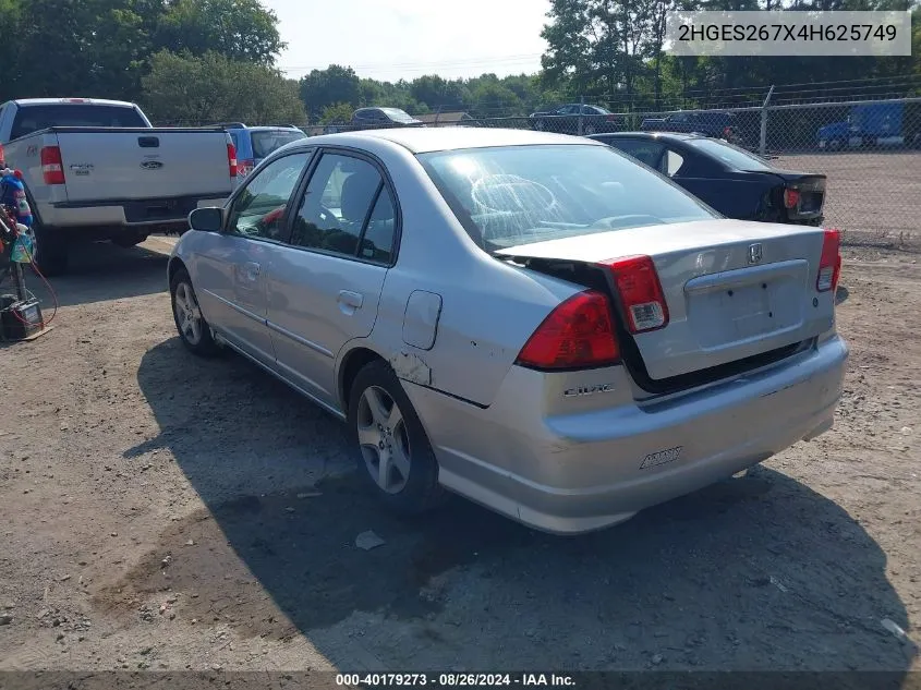 2004 Honda Civic Ex VIN: 2HGES267X4H625749 Lot: 40179273