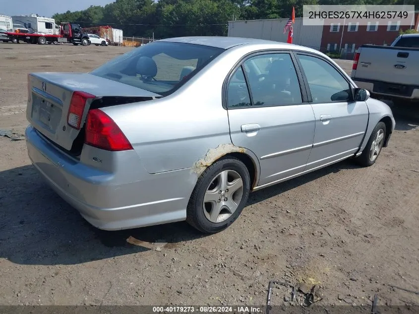 2004 Honda Civic Ex VIN: 2HGES267X4H625749 Lot: 40179273