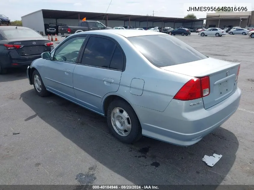 2004 Honda Civic Hybrid VIN: JHMES95664S016696 Lot: 40184946