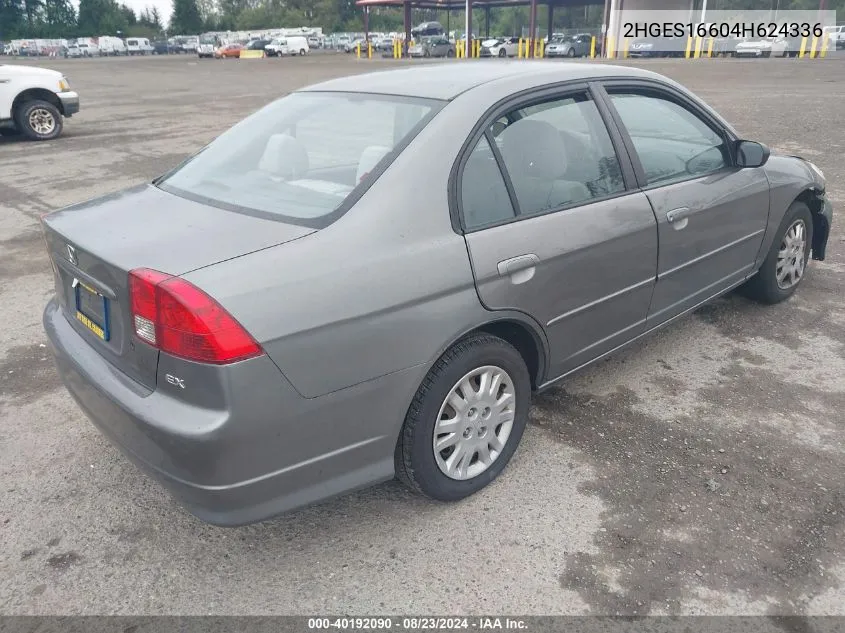 2004 Honda Civic Lx VIN: 2HGES16604H624336 Lot: 40192090