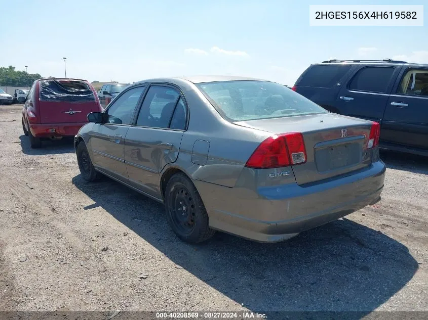 2004 Honda Civic Lx VIN: 2HGES156X4H619582 Lot: 40208569