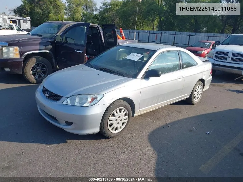 2004 Honda Civic Lx VIN: 1HGEM22514L011058 Lot: 40213739