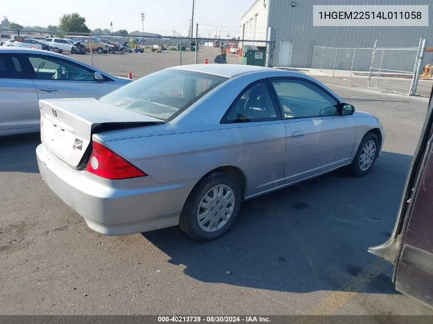 2004 Honda Civic Lx VIN: 1HGEM22514L011058 Lot: 40213739