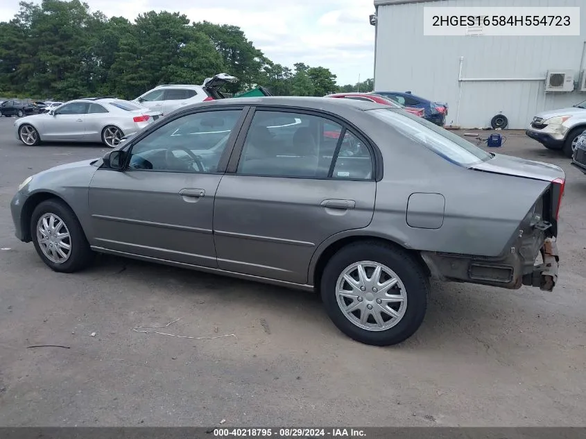 2004 Honda Civic Lx VIN: 2HGES16584H554723 Lot: 40218795