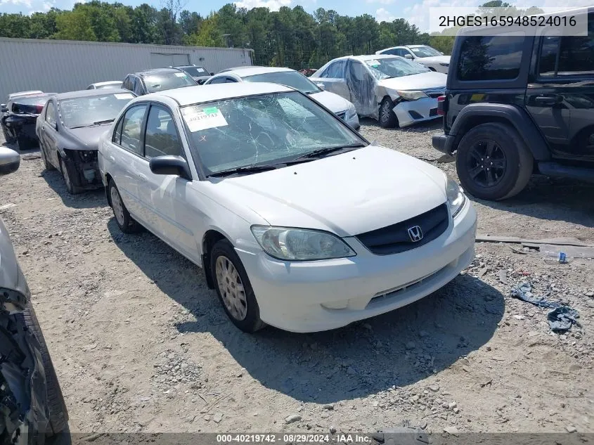 2004 Honda Civic Lx VIN: 2HGES165948524016 Lot: 40219742