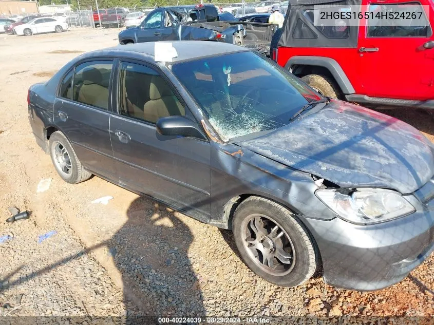 2004 Honda Civic Lx VIN: 2HGES16514H524267 Lot: 40224039