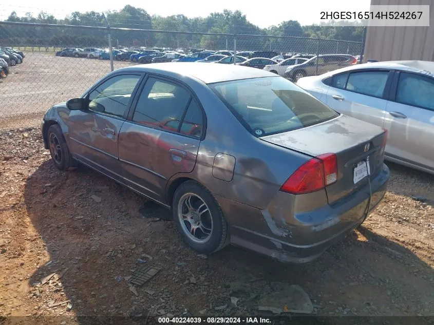 2004 Honda Civic Lx VIN: 2HGES16514H524267 Lot: 40224039