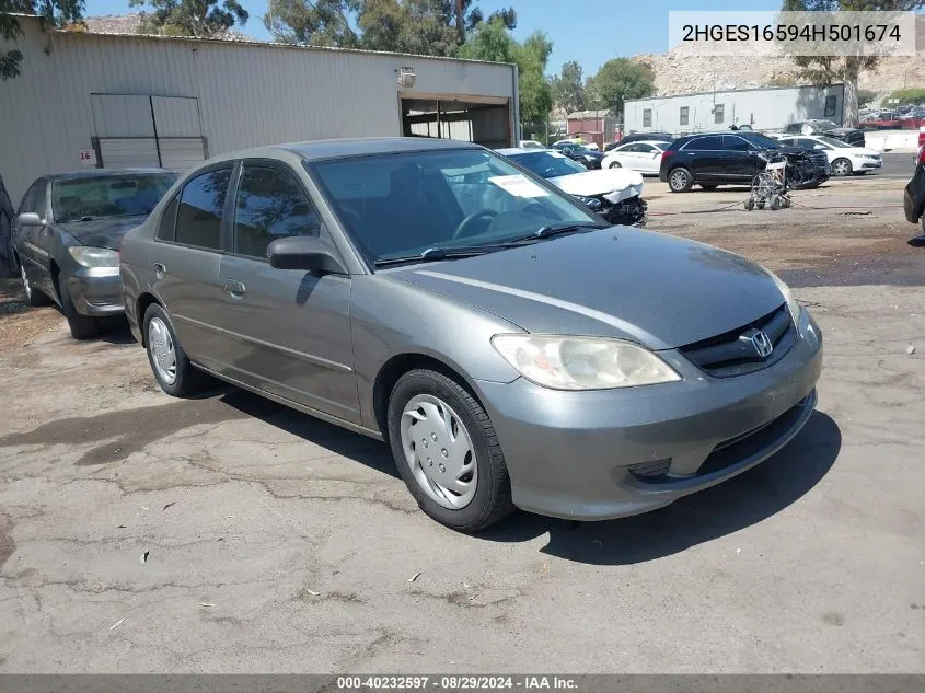 2004 Honda Civic Lx VIN: 2HGES16594H501674 Lot: 40232597