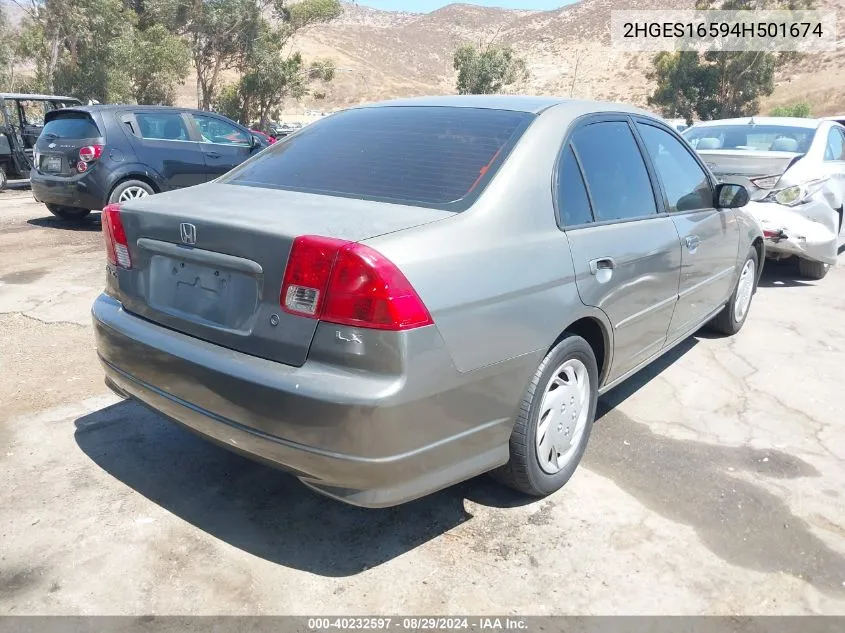 2004 Honda Civic Lx VIN: 2HGES16594H501674 Lot: 40232597