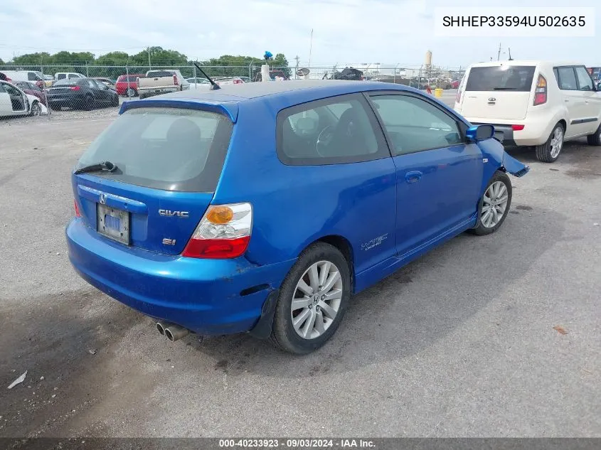 2004 Honda Civic Si VIN: SHHEP33594U502635 Lot: 40233923