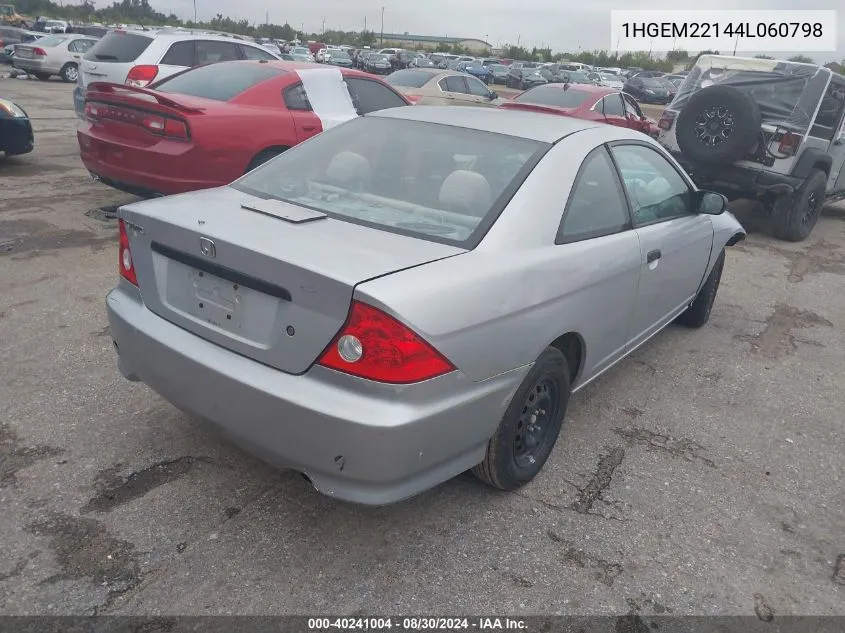 2004 Honda Civic Vp VIN: 1HGEM22144L060798 Lot: 40241004