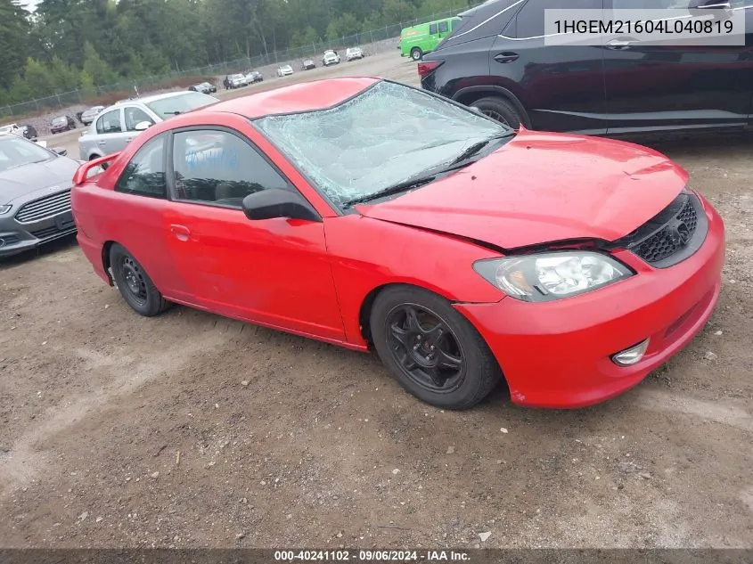 2004 Honda Civic Lx VIN: 1HGEM21604L040819 Lot: 40241102