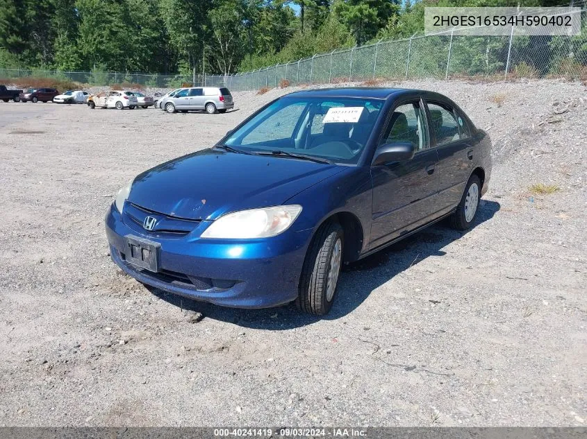 2004 Honda Civic Lx VIN: 2HGES16534H590402 Lot: 40241419