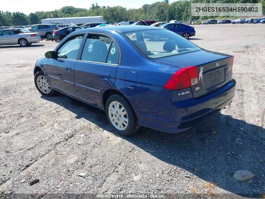 2004 Honda Civic Lx VIN: 2HGES16534H590402 Lot: 40241419