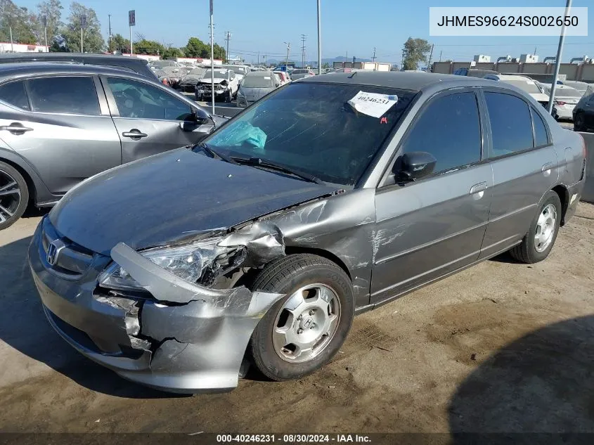 2004 Honda Civic Hybrid VIN: JHMES96624S002650 Lot: 40246231