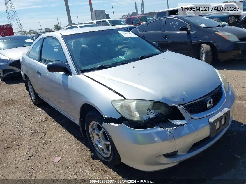 2004 Honda Civic Vp VIN: 1HGEM22174L070287 Lot: 40262097