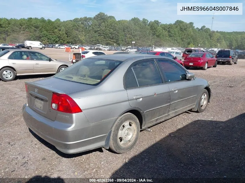 2004 Honda Civic Hybrid VIN: JHMES96604S007846 Lot: 40262268