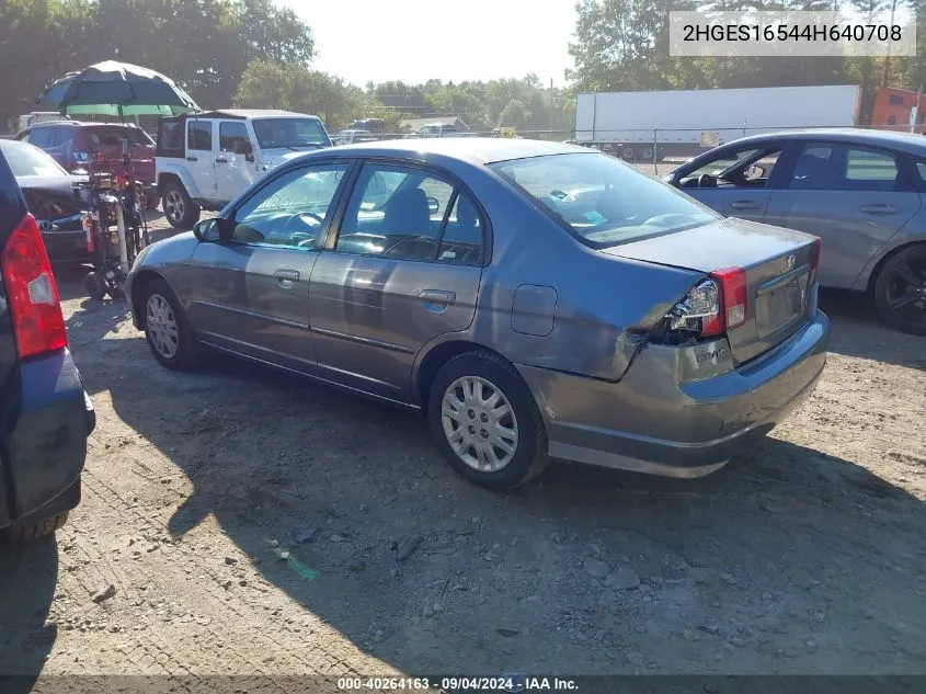 2004 Honda Civic Lx VIN: 2HGES16544H640708 Lot: 40264163