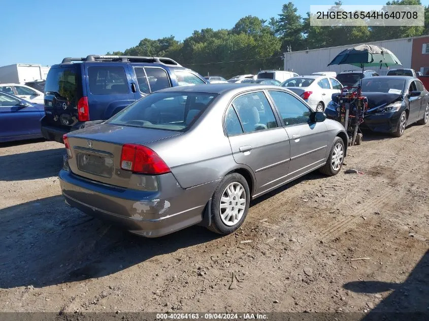 2004 Honda Civic Lx VIN: 2HGES16544H640708 Lot: 40264163