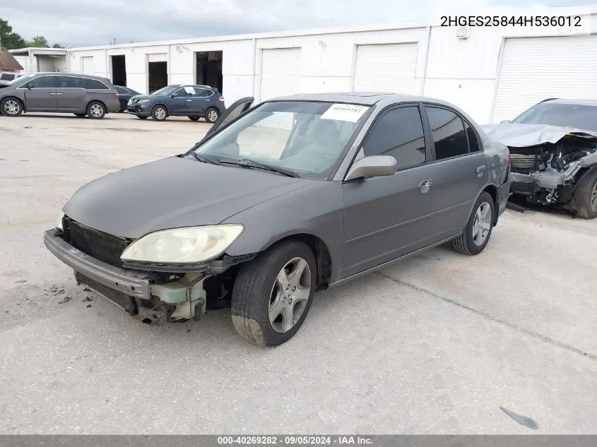 2004 Honda Civic Ex VIN: 2HGES25844H536012 Lot: 40269282