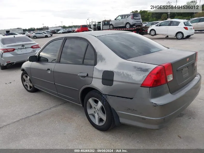 2004 Honda Civic Ex VIN: 2HGES25844H536012 Lot: 40269282