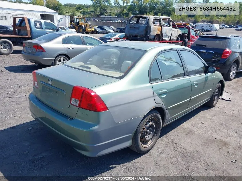 2004 Honda Civic Lx VIN: 2HGES16534H554452 Lot: 40270237