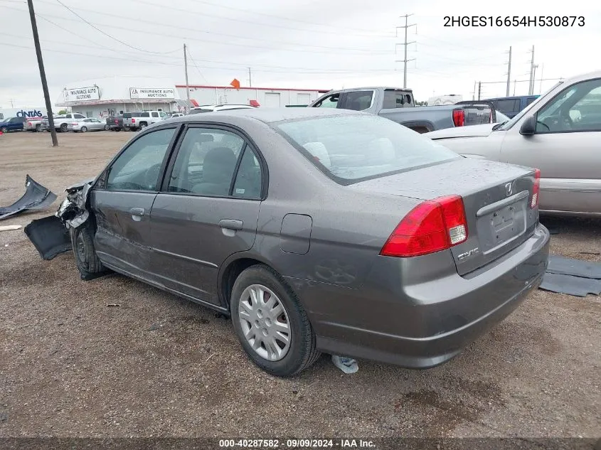 2004 Honda Civic Lx VIN: 2HGES16654H530873 Lot: 40287582