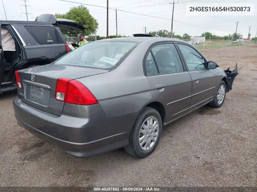 2004 Honda Civic Lx VIN: 2HGES16654H530873 Lot: 40287582