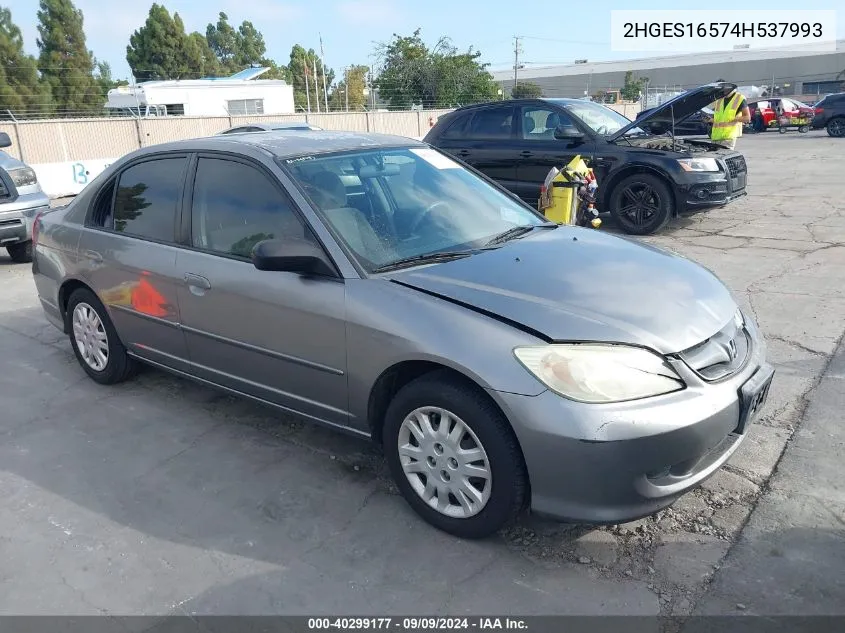 2004 Honda Civic Lx VIN: 2HGES16574H537993 Lot: 40299177