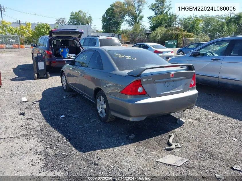 2004 Honda Civic Ex VIN: 1HGEM22024L080006 Lot: 40320250