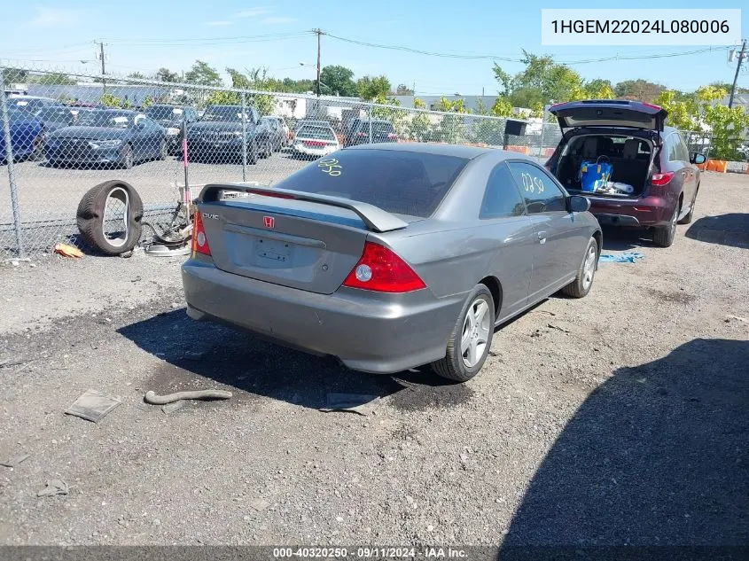 2004 Honda Civic Ex VIN: 1HGEM22024L080006 Lot: 40320250