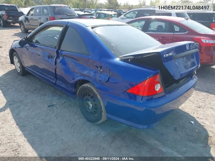 2004 Honda Civic Vp VIN: 1HGEM22174L048497 Lot: 40322949