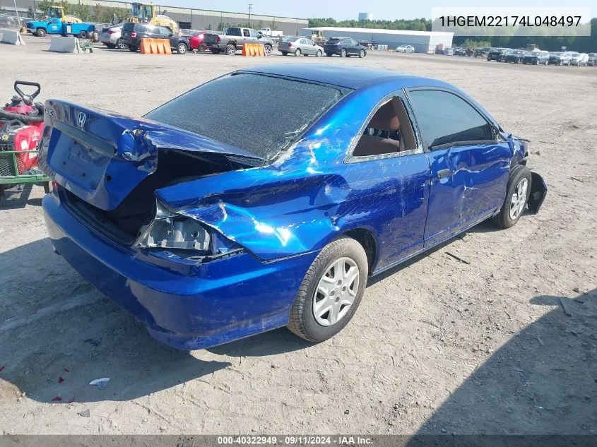 2004 Honda Civic Vp VIN: 1HGEM22174L048497 Lot: 40322949