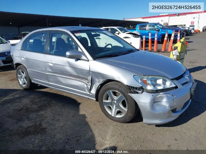 2004 Honda Civic Ex VIN: 2HGES26724H526455 Lot: 40326427