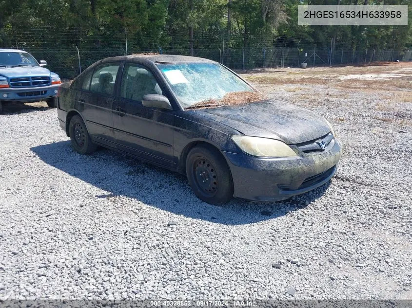 2004 Honda Civic Lx VIN: 2HGES16534H633958 Lot: 40328853