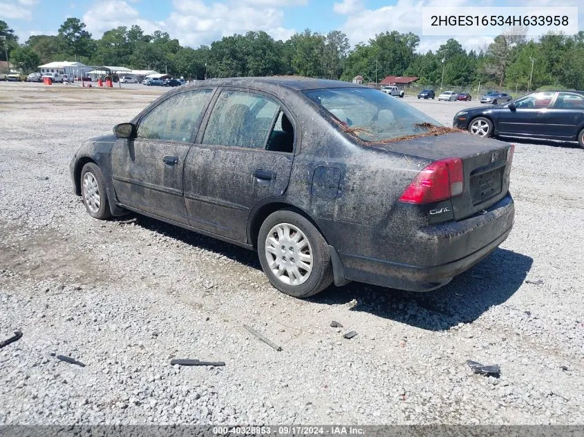 2004 Honda Civic Lx VIN: 2HGES16534H633958 Lot: 40328853