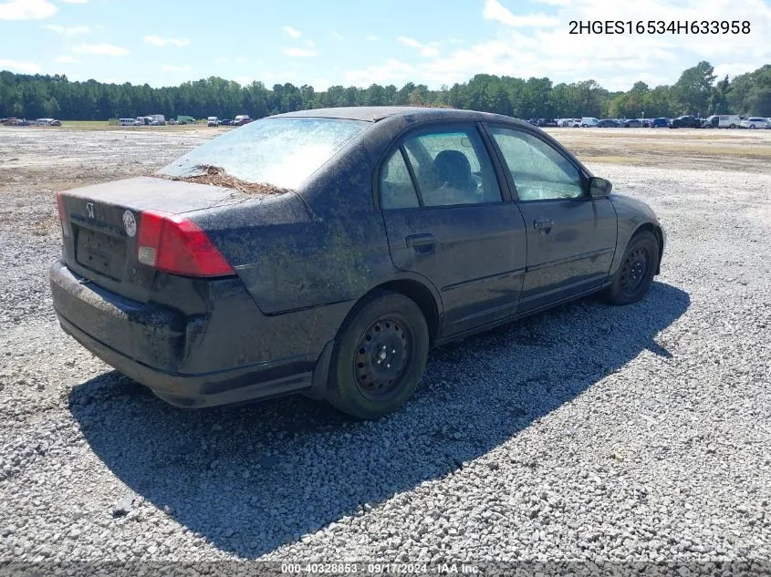 2004 Honda Civic Lx VIN: 2HGES16534H633958 Lot: 40328853