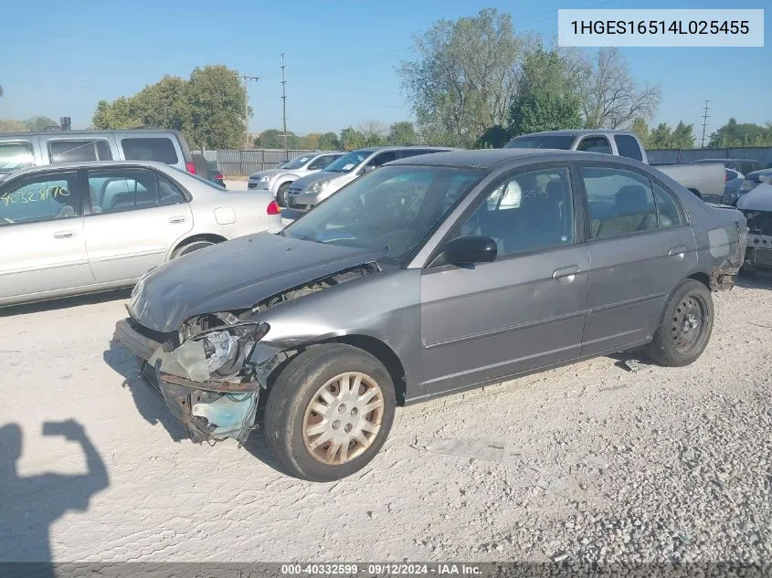 2004 Honda Civic Lx VIN: 1HGES16514L025455 Lot: 40332599