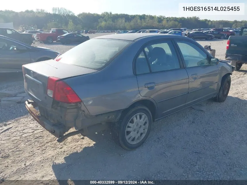 2004 Honda Civic Lx VIN: 1HGES16514L025455 Lot: 40332599