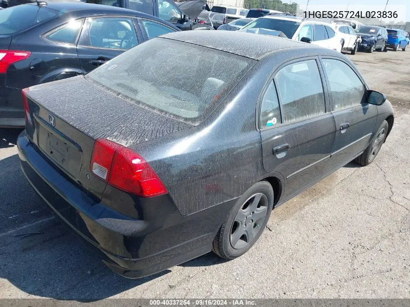 2004 Honda Civic Ex VIN: 1HGES25724L023836 Lot: 40337254